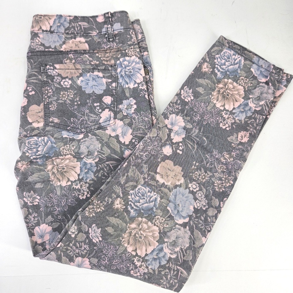 I. Jeans by Buffalo Floral Denim Skinny Pants Grey Pink Blue Size 27/4 Thin fab.